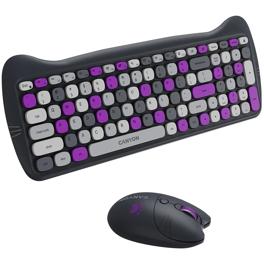 Клавиатура CANYON HSET-W6 EN Keyboard+Mouse Kitty Edition AAA+АА Wireless Violet - Image 24