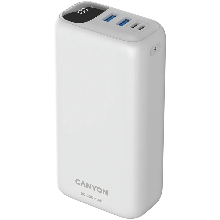 Външна батерия CANYON power bank PB-301 LED 30000 mAh PD 20W QC 3.0 White - Image 42