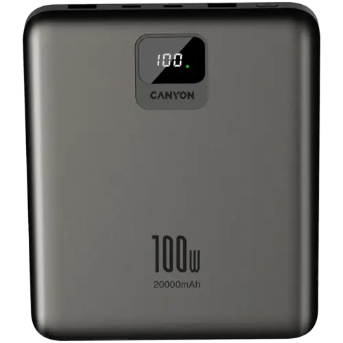 Външна батерия CANYON power bank PB-2008 LED FLAT 20000 mAh PD100W QC3.0 Dark Grey