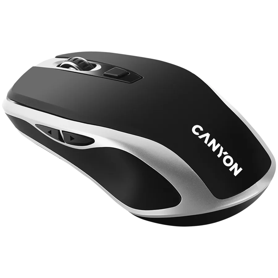 Безжична мишка CANYON MW-19, 2.4GHz Wireless Rechargeable Mouse with Pixart sensor, 6keys, Silent switch for right/left keys,Add NTCDPI: 800/1200/1600, Max. usage 50 hours for one time full charged, 300mAh Li-poly battery, Black -Silver, cable length - Image 67