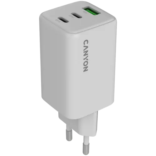 Зарядно за мобилен телефон CANYON charger CU65ACC GaN 65W 2xPD 1xQC EU White