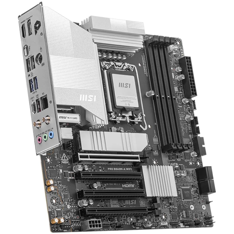 Дънна платка MSI PRO B860M-A WIFI, mATX, LGA 1851, 4x DDR5 Dual Channel DDR5 up to 8600(OC)MHz, 4x PCIe x16 slot, 3x M.2 slot, 2x USB 2.0, 2x USB 5Gbps, 1x USB 10Gbps, 1x USB 5Gbps Type-C, HDMI, DP, 7.1 HD Audio, 5G LAN, WiFi , BT, 3Y - Image 6
