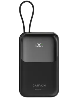 Външна батерия CANYON power bank OnPower 101 built-in cable 10000 mAh PD22.5W Black