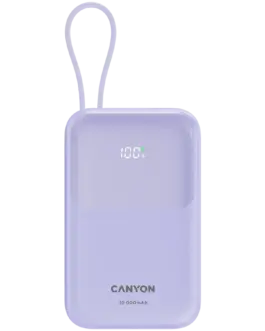 Външна батерия CANYON power bank OnPower 101 built-in cable 10000 mAh PD22.5W Purple