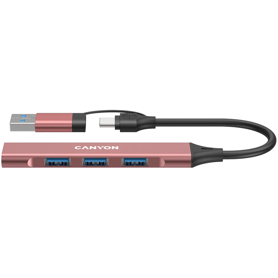 USB хъб CANYON hub DS-02 4in1 USB-A/C Pink
