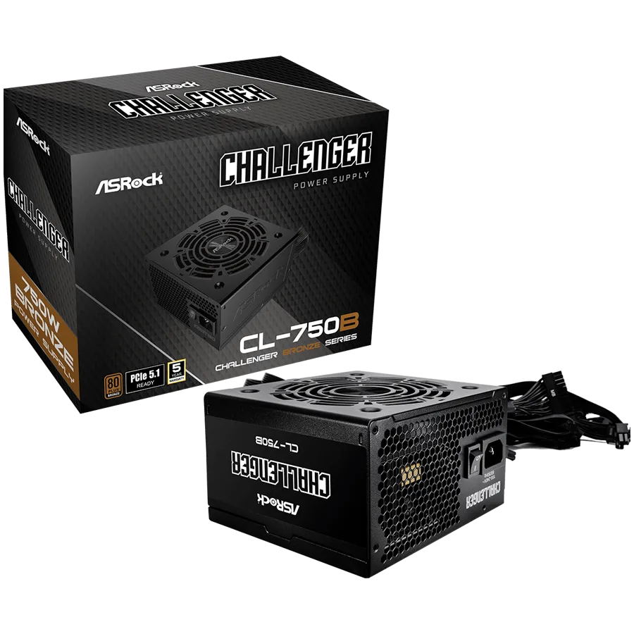 Захранване за компютър Asrock CL-750B 750W 80 Plus BRONZE Non Modular PSU 1x EPS 12V CPU(4+4pin) 2x PCIe (6+2pin) 2x 4-p