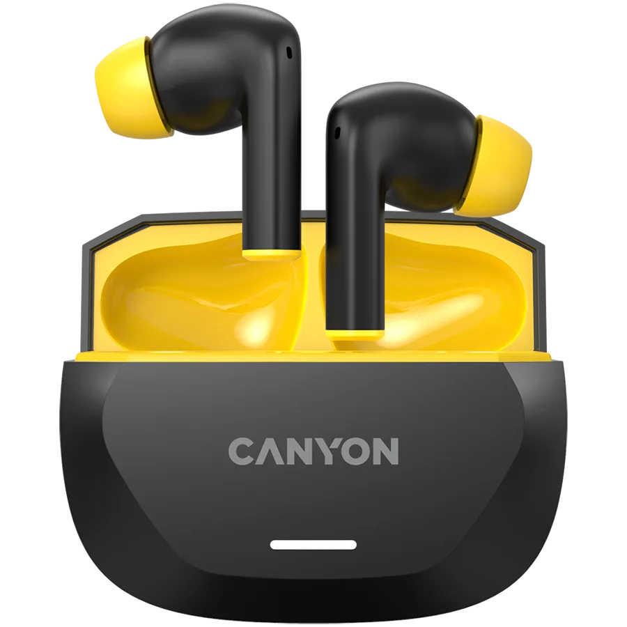 Bluetooth слушалки CANYON headset HEXAGON 7 TWS ANC+ENC Wireless Charge Black Yellow