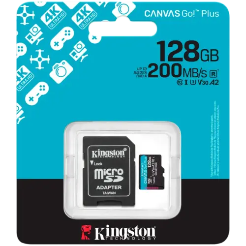 Карта памет KINGSTON 128GB microSDXC Canvas Go Plus Gen4 200MB/s A2 U3 V30 Card +