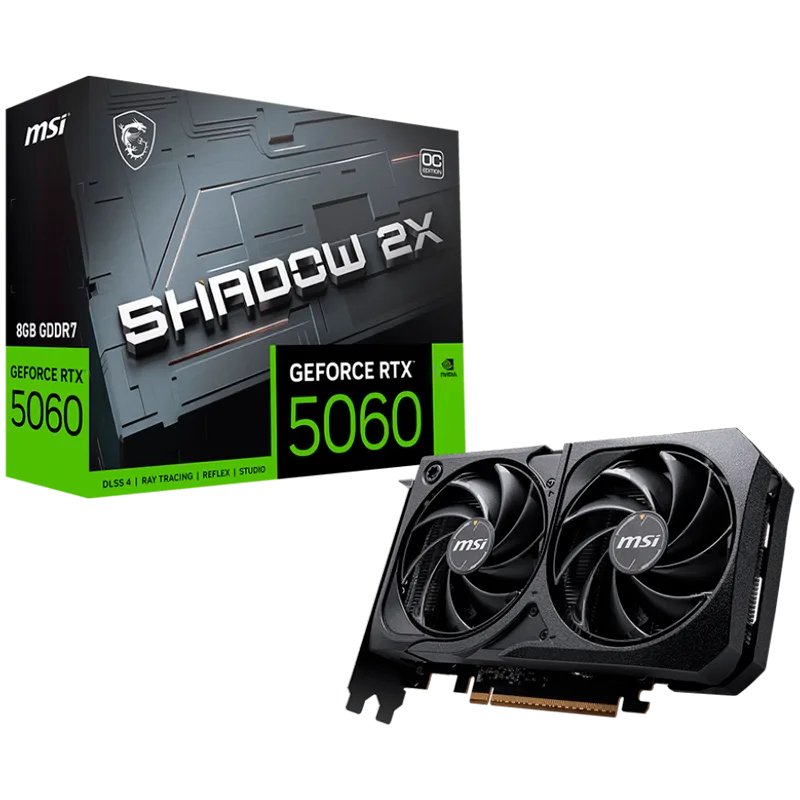 Видео карта MSI Video Card NVIDIA GeForce RTX 5060 8G SHADOW 2X OC 8GB GDDR7 128-bit 2535 MHz Boost 3840 CUDA Cores PCIe
