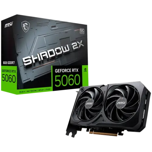 Видео карта MSI Video Card NVIDIA GeForce RTX 5060 8G SHADOW 2X OC 8GB GDDR7 128-bit 2535 MHz Boost 3840 CUDA Cores PCIe