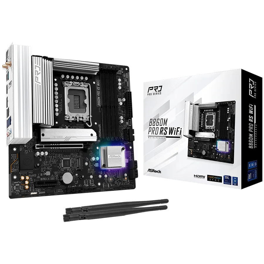 Дънна платка ASROCK MB Desktop B860M Pro Rs Wi-fi S.1851 4x DDR5 1x PCIe 5.0 x16 1x PCIe 4.0 x4 1x Blazing M.2 2x Hyper