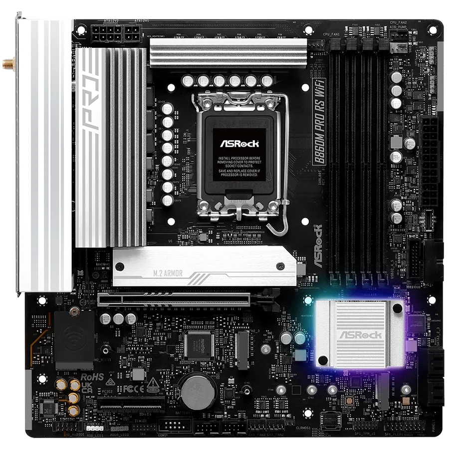 Дънна платка ASROCK MB Desktop B860M Pro Rs Wi-fi, S.1851, 4x DDR5, 1x PCIe 5.0 x16, 1x PCIe 4.0 x4, 1x Blazing M.2, 2x Hyper M.2, 4x SATA3, 2x USB-C, 8x USB 3.2, 6x USB 2.0, 1x RJ-45 2.5GB Lan, 802.11axe Wi-Fi 6E + Bluetooth 5.3, ATX - Image 41