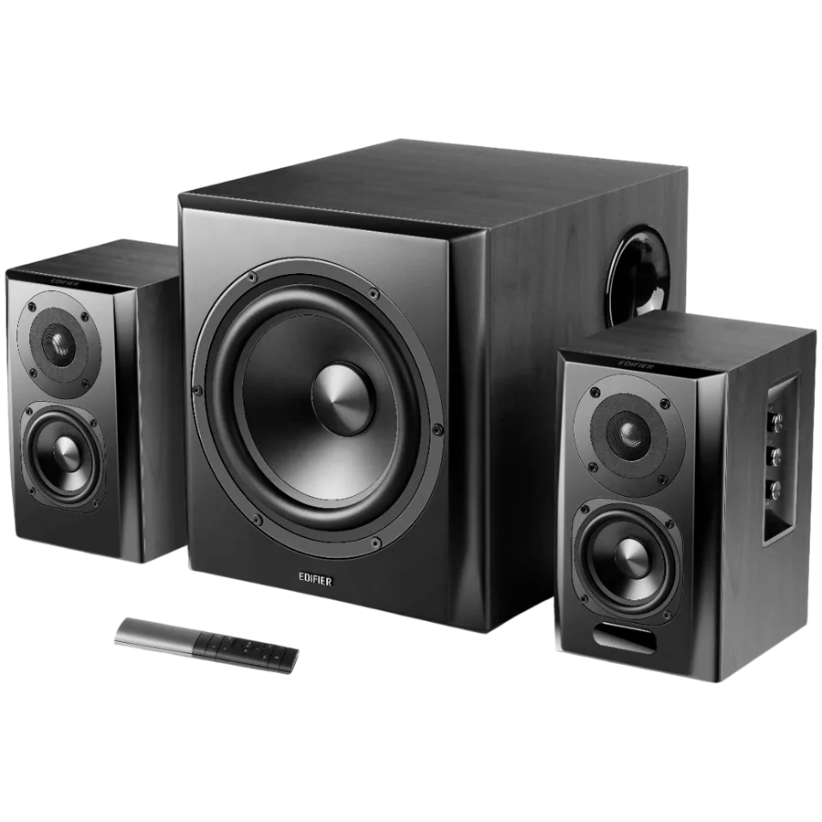 Тонколона Edifier S351DB 2.1 Audio System, BT V5.1, Optical, Coaxial, RCA, 8-inch Subwoofer, 3.5-inch Drivers, 0.75-inch Tweeters, 150W (RMS), Control Knobs and Remote Control, Black - Image 18