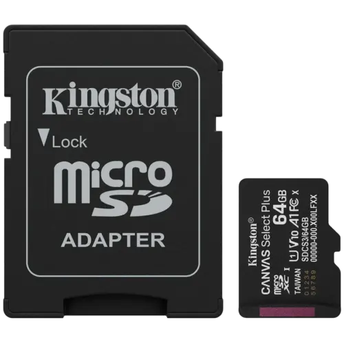 Карта памет Kingston 64GB microSDXC Canvas Select Plus Gen3 100MB/s A1 Card + Adapter