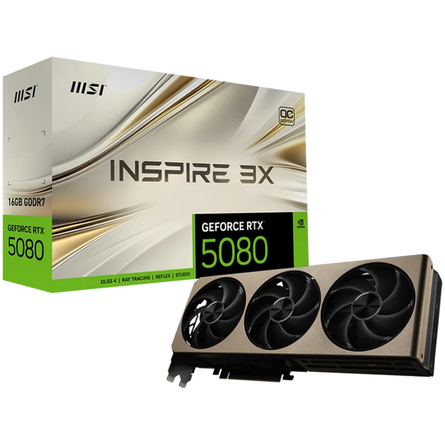 Видео карта MSI Video Card Nvidia GeForce RTX 5080 16G INSPIRE 3X OC 16GB GDDR7 256bit Effective Memory Clock: 30000MHz