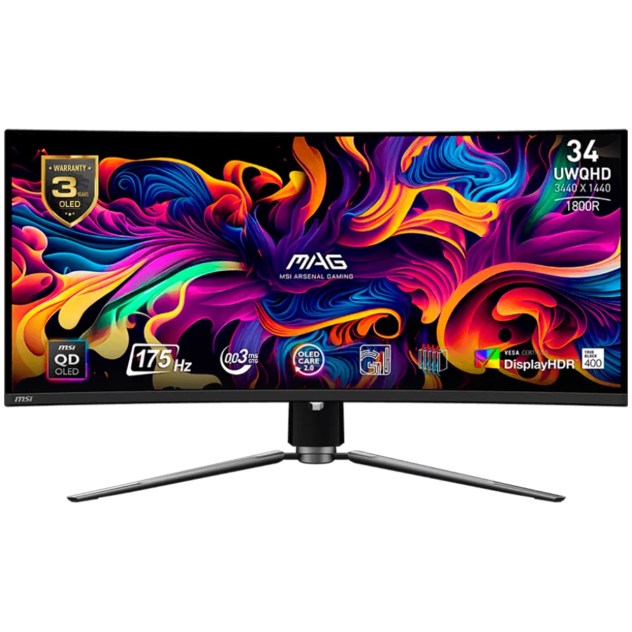 Монитор MSI MAG 341CQP QD-OLED Curved Gaming Monitor 34" 175Hz UWQHD (3440x1440) 21:9 QD-OLED 1800R 0.03ms 250nits 15000
