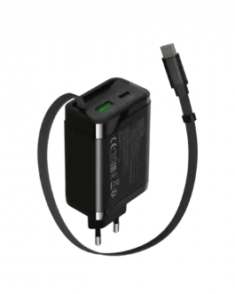 Alternative view of Зарядно за мобилен телефон CANYON charger OnCharge 65RC Build-In Cable USB-C 65W 1xPD 1xQC EU Black