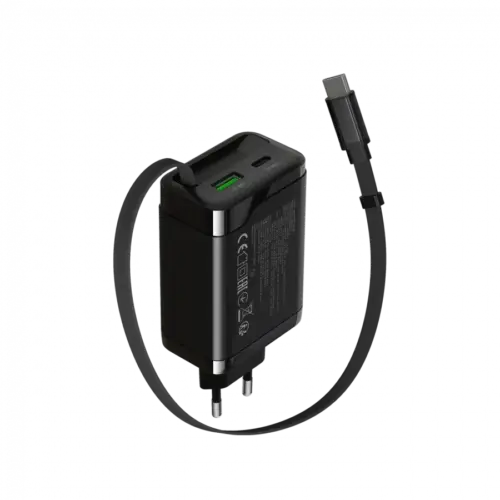 Alternative view of Зарядно за мобилен телефон CANYON charger OnCharge 65RC Build-In Cable USB-C 65W 1xPD 1xQC EU Black