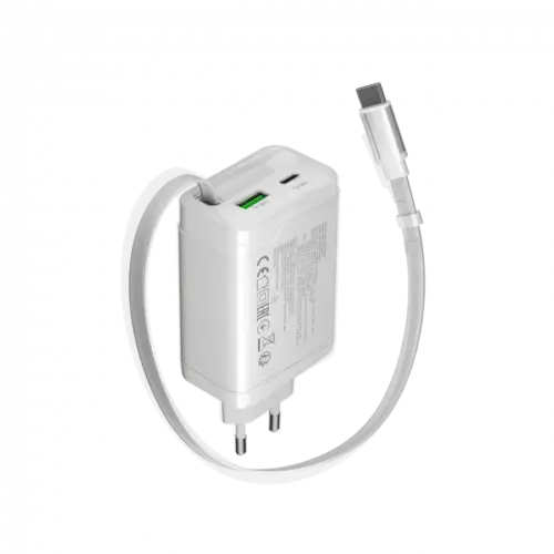 Alternative view of Зарядно за мобилен телефон CANYON charger OnCharge 65RC Build-In Cable USB-C 65W 1xPD 1xQC EU White