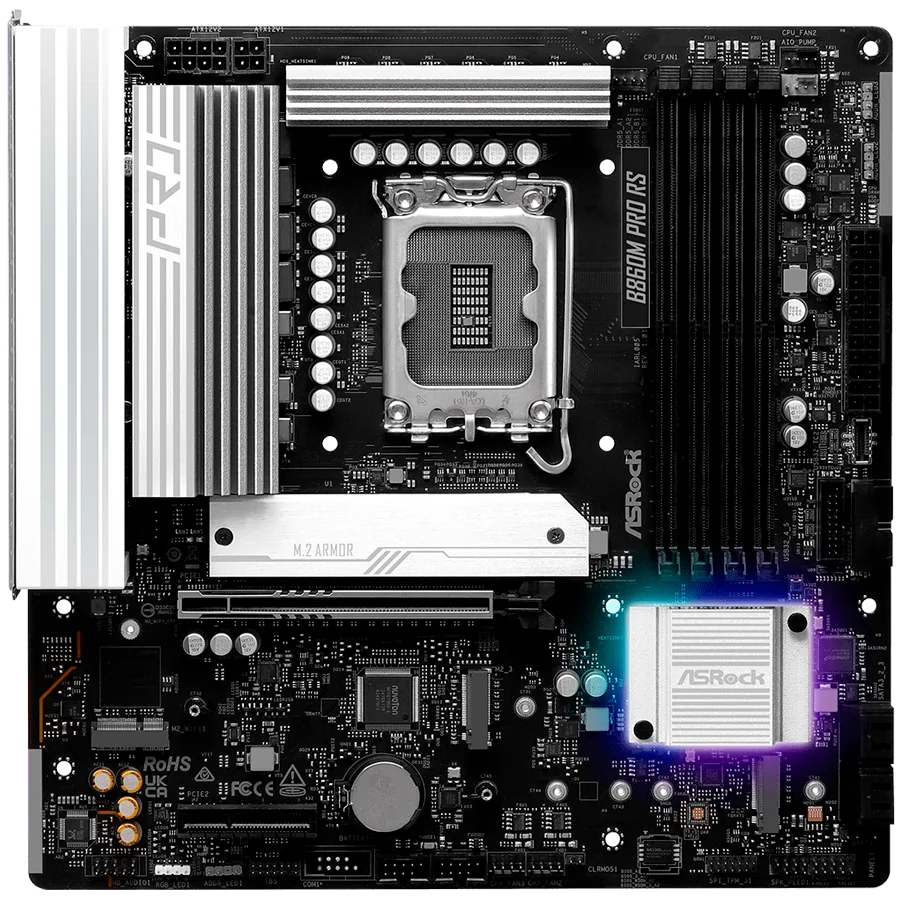 Дънна платка ASROCK MB Desktop B860M Pro Rs, S.1851, 4x DDR5, 1x PCIe 5.0 x16, 1x PCIe 4.0 x4, 1x Blazing M.2, 2x Hyper M.2, 4x SATA3, 2x USB-C, 7x USB 3.2, 6x USB 2.0, 1x RJ-45 2.5GB Lan, 1x HDMI, 1x DP 1.4, mATX - Image 17