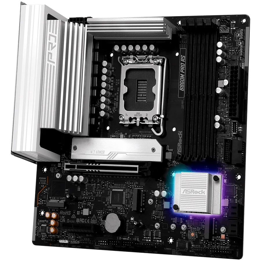 Дънна платка ASROCK MB Desktop B860M Pro Rs, S.1851, 4x DDR5, 1x PCIe 5.0 x16, 1x PCIe 4.0 x4, 1x Blazing M.2, 2x Hyper M.2, 4x SATA3, 2x USB-C, 7x USB 3.2, 6x USB 2.0, 1x RJ-45 2.5GB Lan, 1x HDMI, 1x DP 1.4, mATX - Image 19