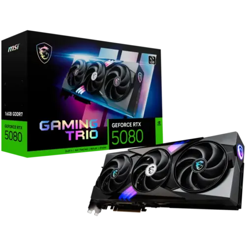 Видео карта MSI Video Card Nvidia GeForce RTX 5080 16G GAMING TRIO 16GB GDDR7 256bit Effective Memory Clock: 30000MHz Bo
