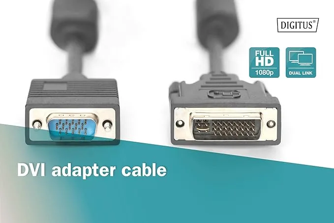 КАБЕЛ DIGITUS - DVI-I 24+5 to DSUB 15 pin - 2,0 m - Black - PN AK-320300-020-S - Image 222