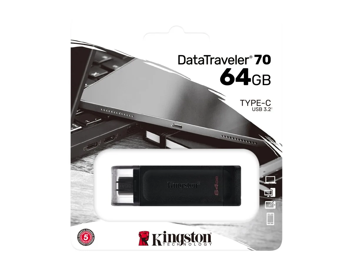 ФЛАШ ПАМЕТ Kingston USB flash drive DataTraveler 70 - USB 3.2 Gen 1 - 64 GB - Black - PN DT70/64GB - Image 276