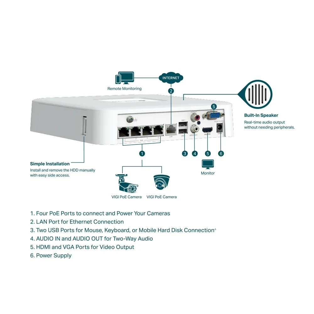NVR TP-Link VIGI NVR1104H-4P PoE+ 4-канален - Image 15