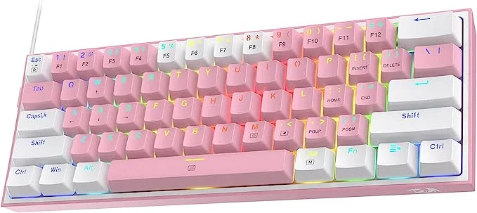Кабелна/Bluetooth 5/2.4GHz RGB механична геймърска клавиатура Redragon Fizz Pro K616-RGB-WP_RD - бяло/розово - Image 4