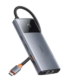 Докинг станция Baseus Metal Gleam Series II 155478 6-в-1 USB-A/USB-C/USB-C PD/HDMI/RJ45 - черен
