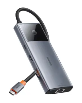 Докинг станция Baseus Metal Gleam Series II 155478 6-в-1 USB-A/USB-C/USB-C PD/HDMI/RJ45 - черен