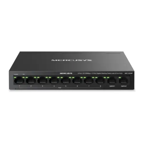 10-портов Gigabit Desktop комутатор с 8-Port PoE+ Mercusys MS110CMP