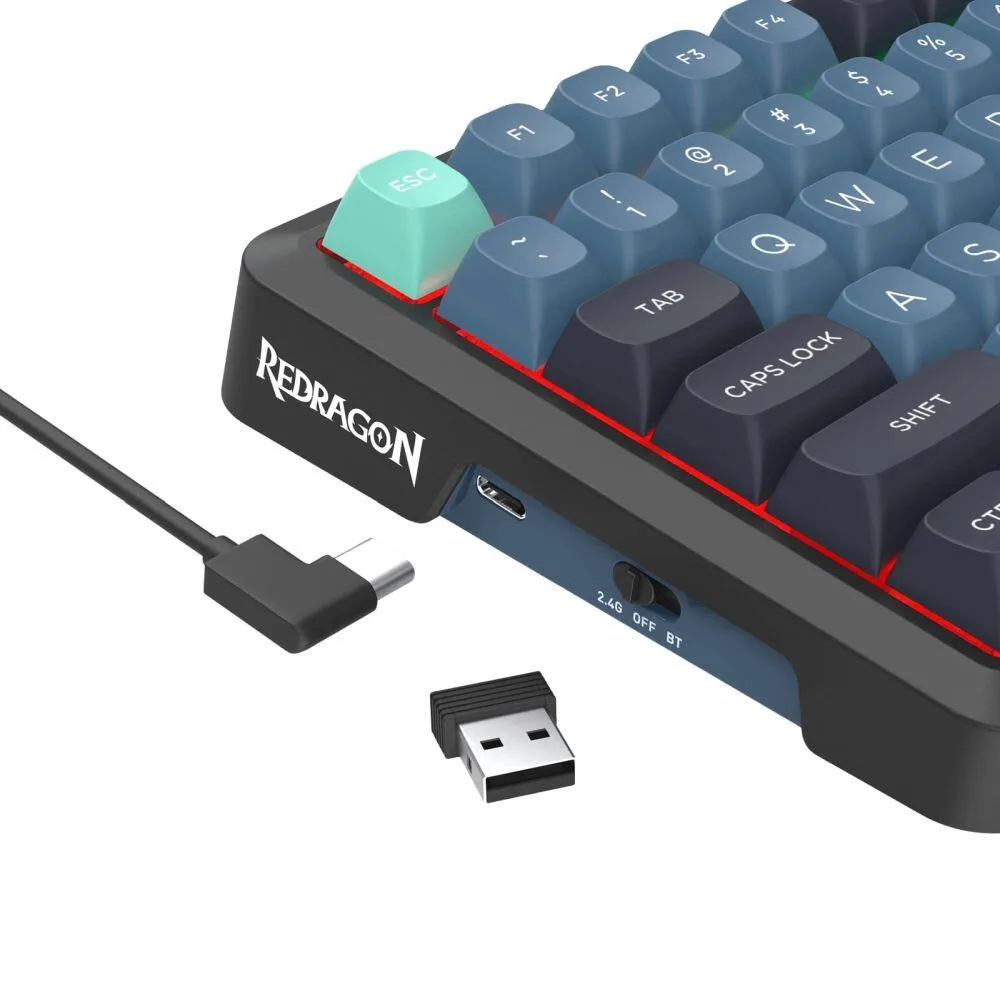 Bluetooth и безжична механична геймърска клавиатура Redragon Behemoth Pro K724SP-RGB-PRO, RGB осветление - черна със сив градиент - Image 5