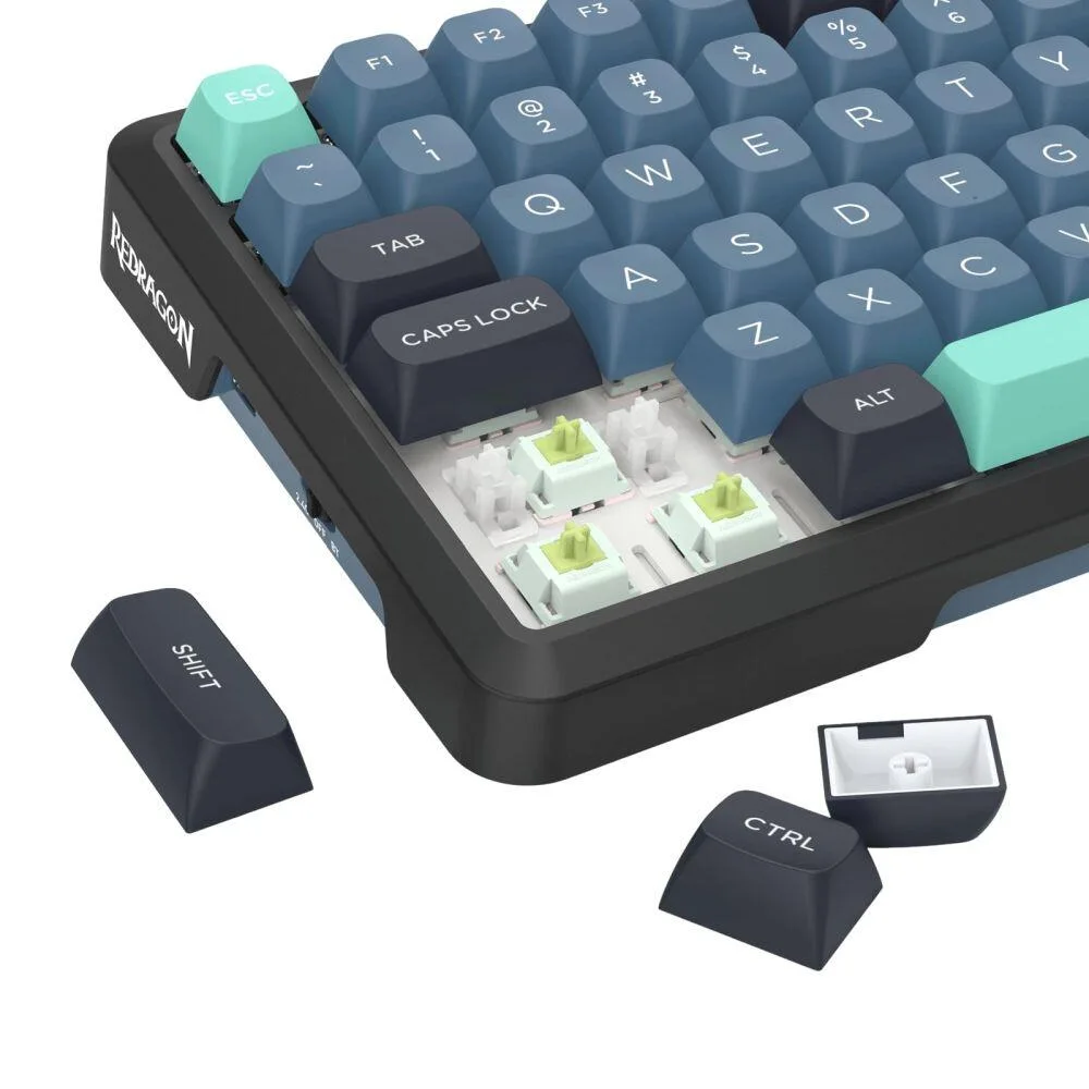 Bluetooth и безжична механична геймърска клавиатура Redragon Behemoth Pro K724SP-RGB-PRO, RGB осветление - черна със сив градиент - Image 6