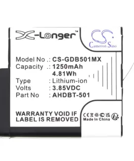 Батерия за камера GOPRO Hero 5; Hero 6; Hero 7; Hero 8   AHDBT-501  385V 1250mAh   LIIon Cameron