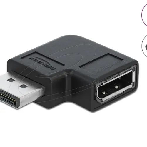 Адаптер Delock 90° DisplayPort 1.4  20 pin  мъжко (male) към  DisplayPort 1.4 20 pin женско (female) 8К 7680 x 4320 @ 60