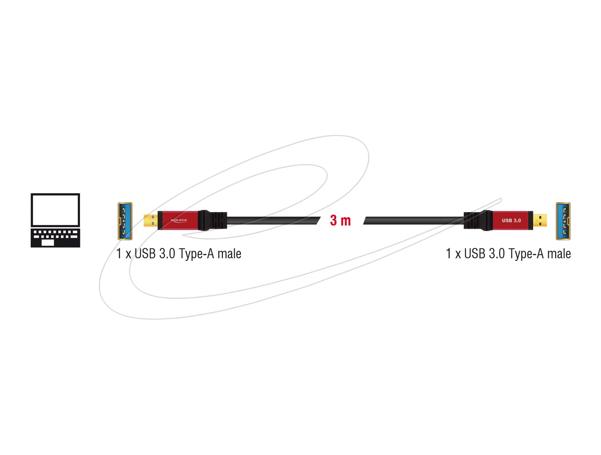 Delock Cable USB 3.2 Type-A male > USB 3.0 Type-A male 3 m metal - Image 3