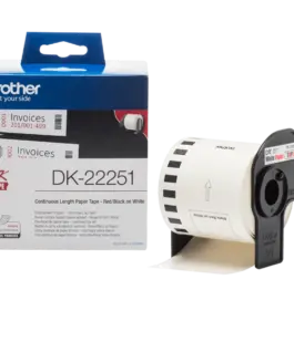 ЛЕНТА ЗА ЕТИКЕТНИ ПРИНТЕРИ BROTHER ТИП QL - CONTINUOUS PAPER TAPE - RED/BLACK ON WHITE - 62 mm x 1524 m - PN DK22251