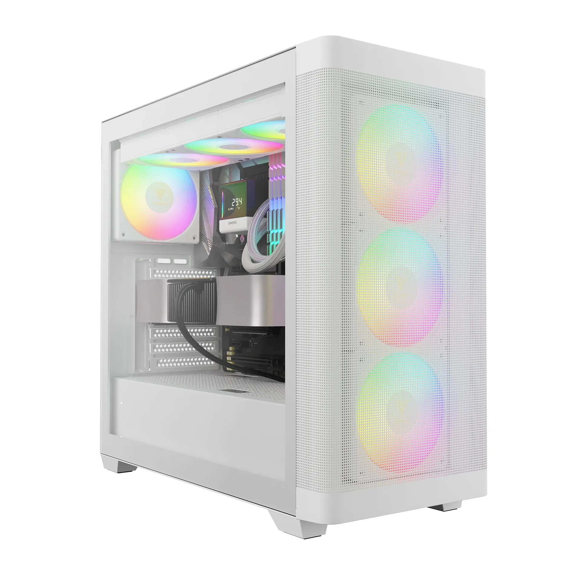 Gamdias кутия Case E-ATX - ATHENA M3 White - USB-C 4 x 120 mm A-RGB Mesh Tempered Glass