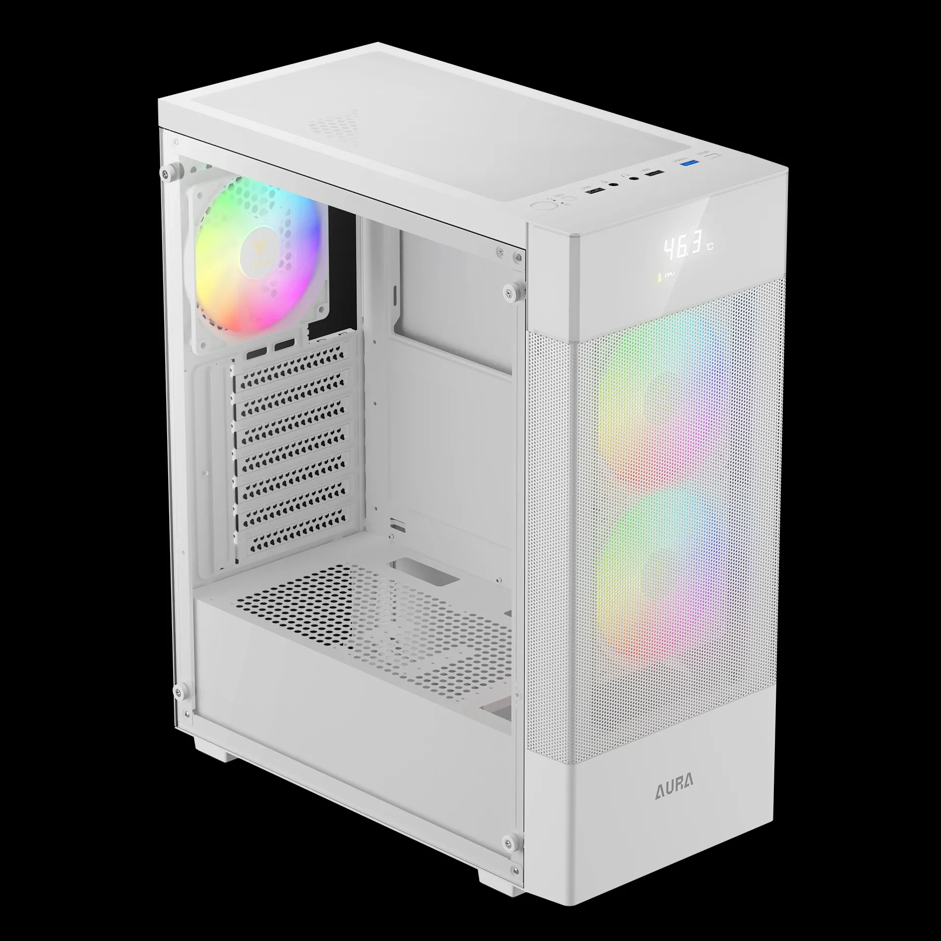 Gamdias кутия Case ATX - AURA GC5 ELITE ARGB WH - Addressable RGB, Mesh, Digital Display - Image 70