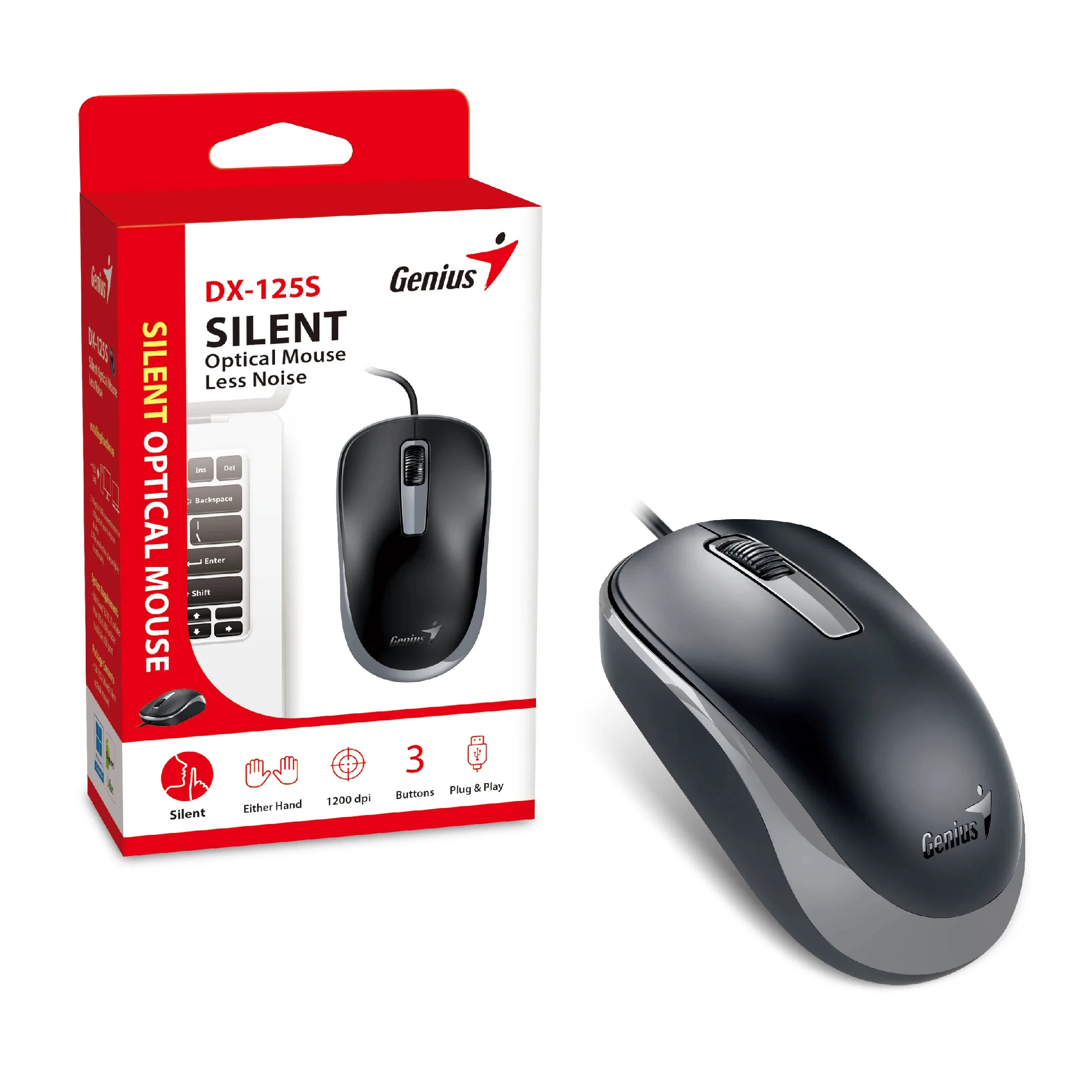 Genius безшумна мишка Silent Mouse DX-125S Black+Grey - SILENT, USB - Image 226