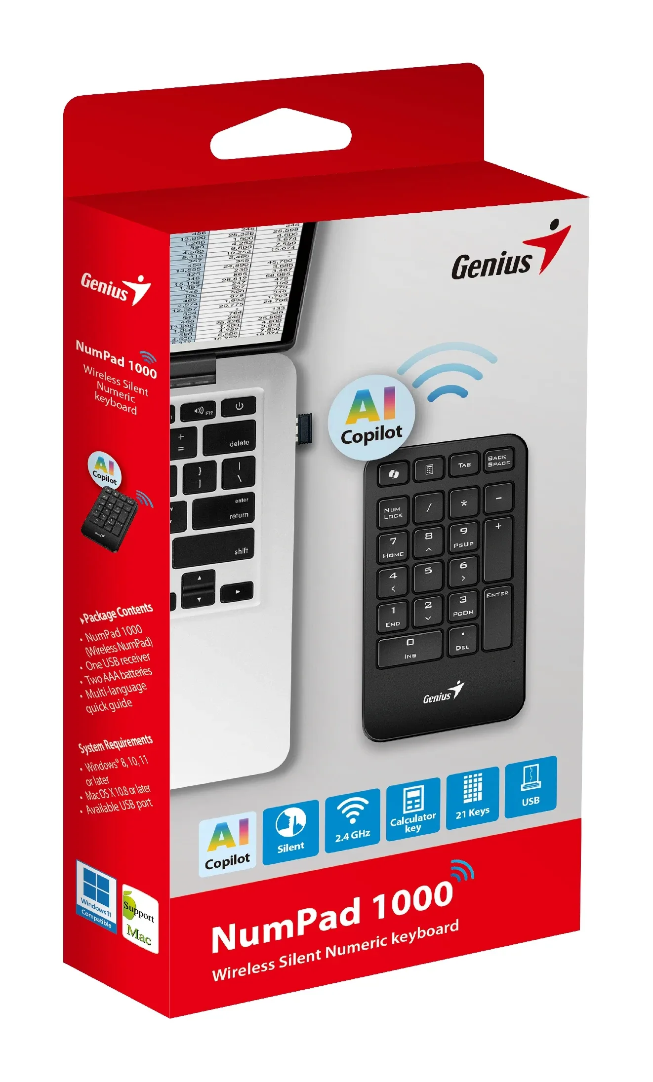 Genius цифрова безжична клавиатура кийпад Keypad Wireless NumPad 1000 - AI, 2.4G, Black - Image 131