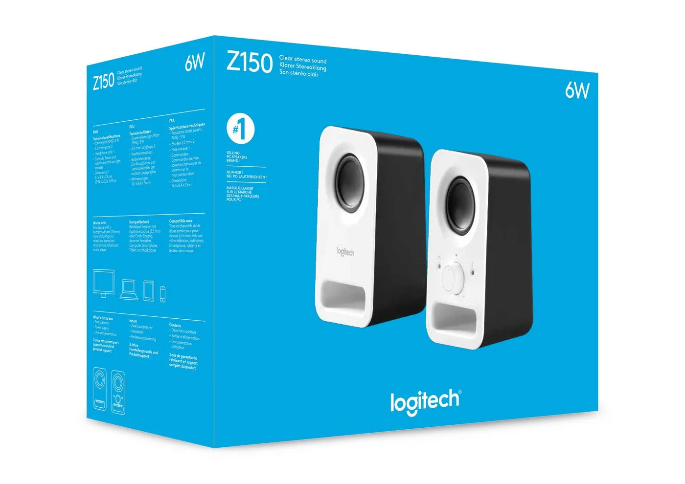 ТОНКОЛОНИ (ВИСОКОГОВОРИТЕЛИ) LOGITECH ZZ150W - Black & White - PN 980-000815 - Image 340