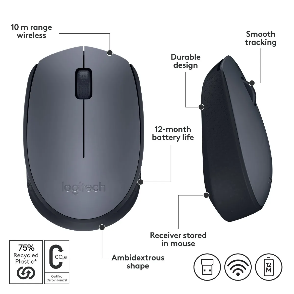 МИШКА LOGITECH M170 - Wireless - Black - PN 910-004642 - Image 362