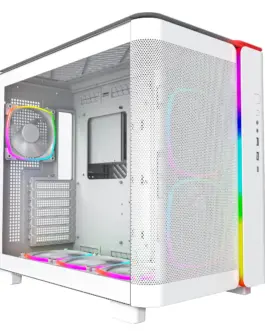 Alternative view of Montech кутия KING 95 Pro, Dual Chamber Mid-tower Case, 6 ARGB Fans, 2 Front Panels, White