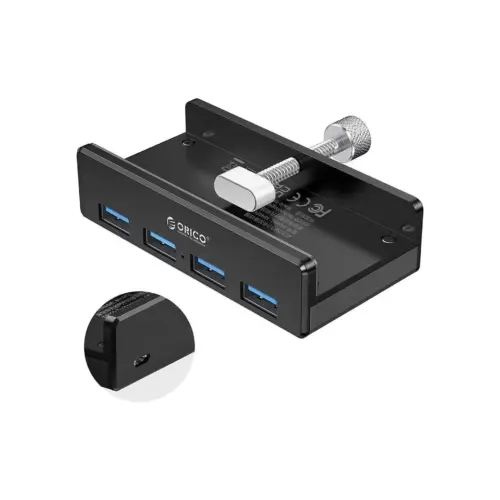 Orico хъб USB 3.0 HUB Clip Type 4 port - aux Micro-USB power input Black - MH4PU-P-BK