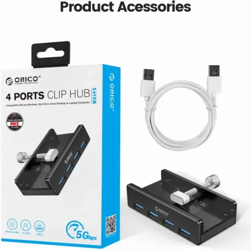 Orico хъб USB 3.0 HUB Clip Type 4 port – aux Micro-USB power input