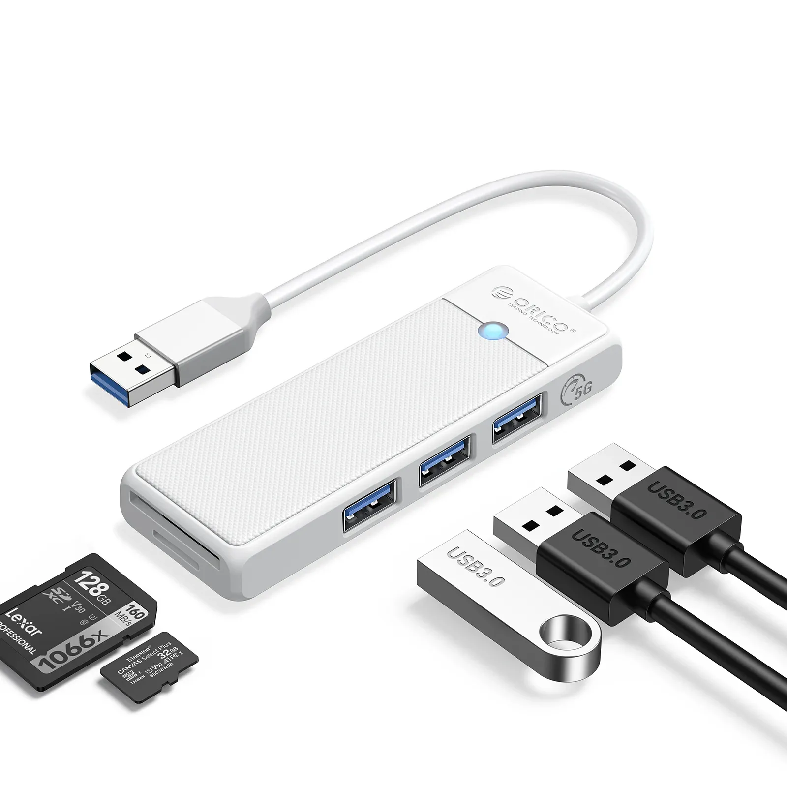 Orico хъб USB3.0 HUB White - 3 x USB3.0 SD TF - PAPW3AT-U3-015-WH