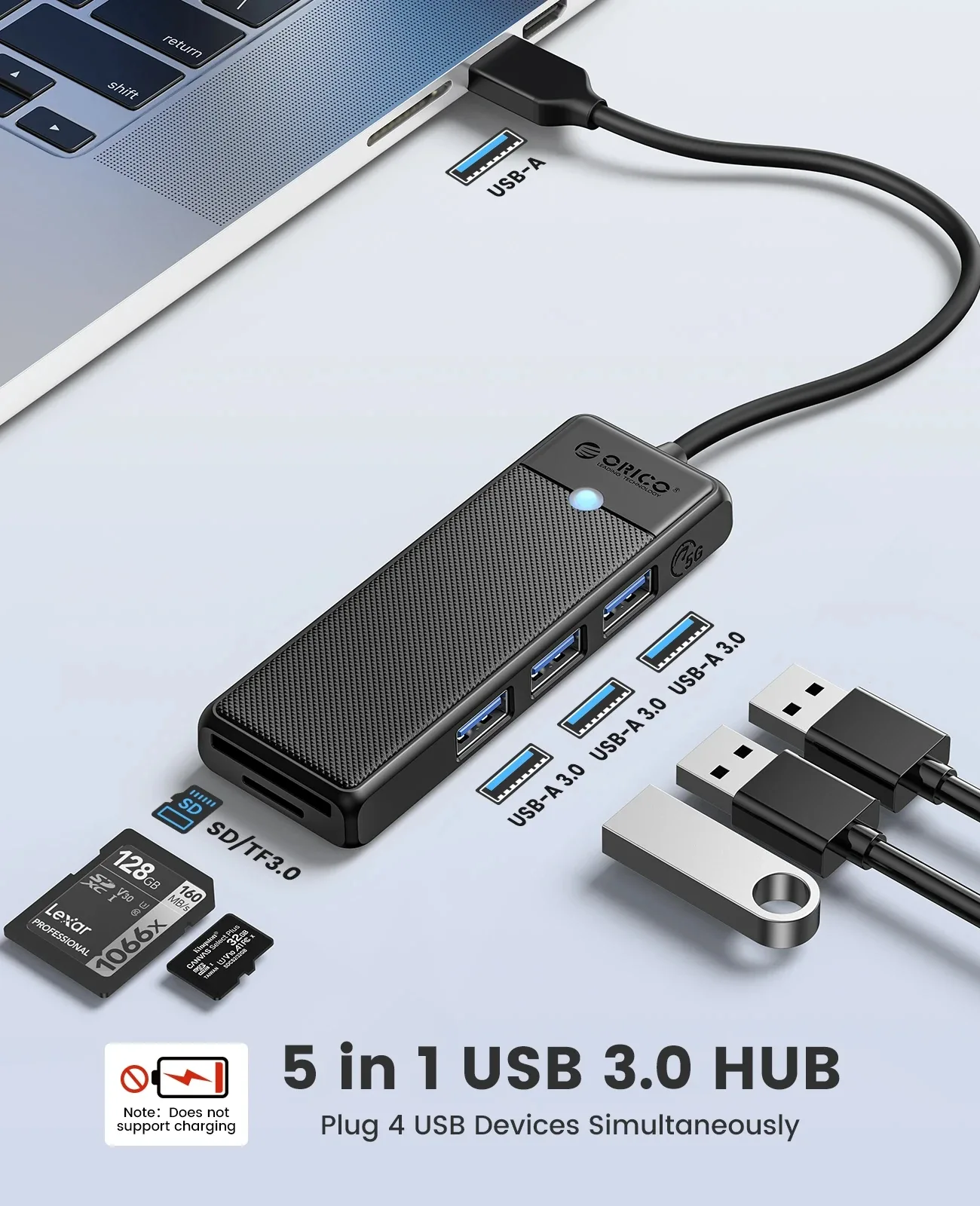 Orico хъб USB3.0 HUB White - 3 x USB3.0, SD, TF - PAPW3AT-U3-015-WH - Image 272